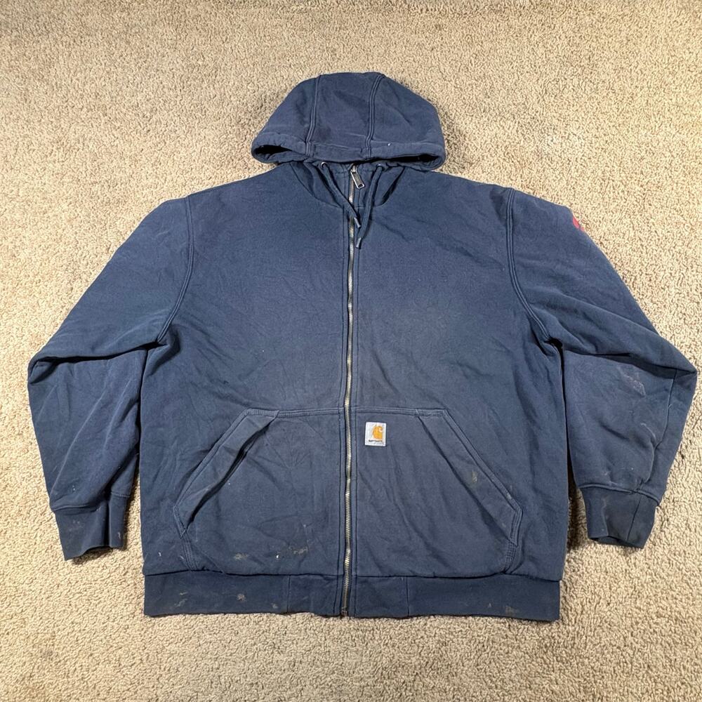 Carhartt Loose Fit Full Zip Fleece Lined Hooded Navy Sweatshirt Men Sz Large‎